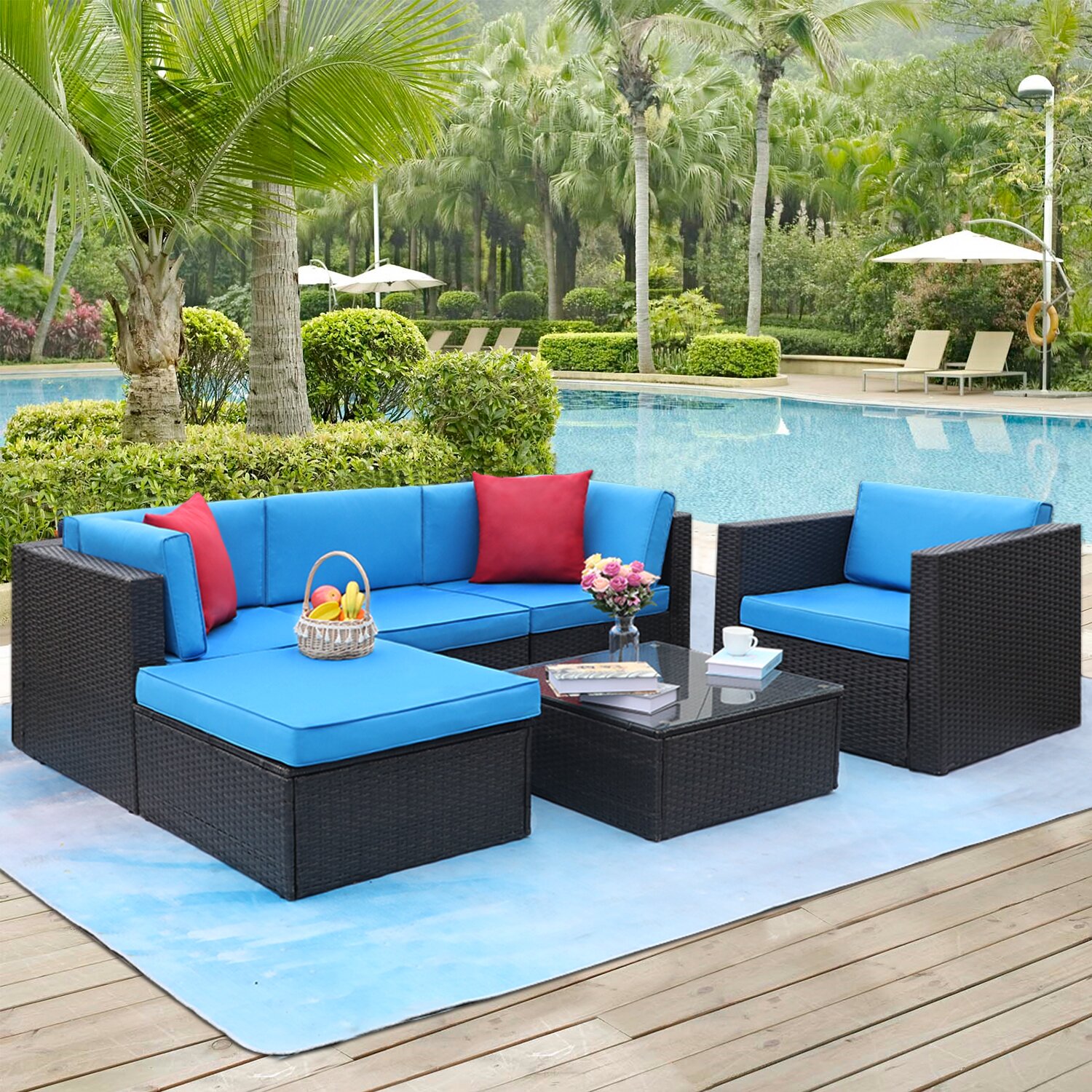 Ebern Designs Mykya Polyethylene (PE) Wicker 5 - Person Seating Group with Cushions & Reviews